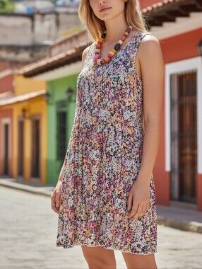 Jane and Delaney Multicolor Dress Women's Size S Pleated Lined Summer Colorful